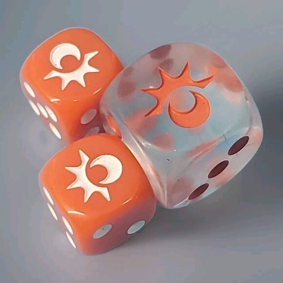 Pokemon Sun & Moon Dice Orange and White  One Clear And Replacement of 3 - Picture 1 of 3